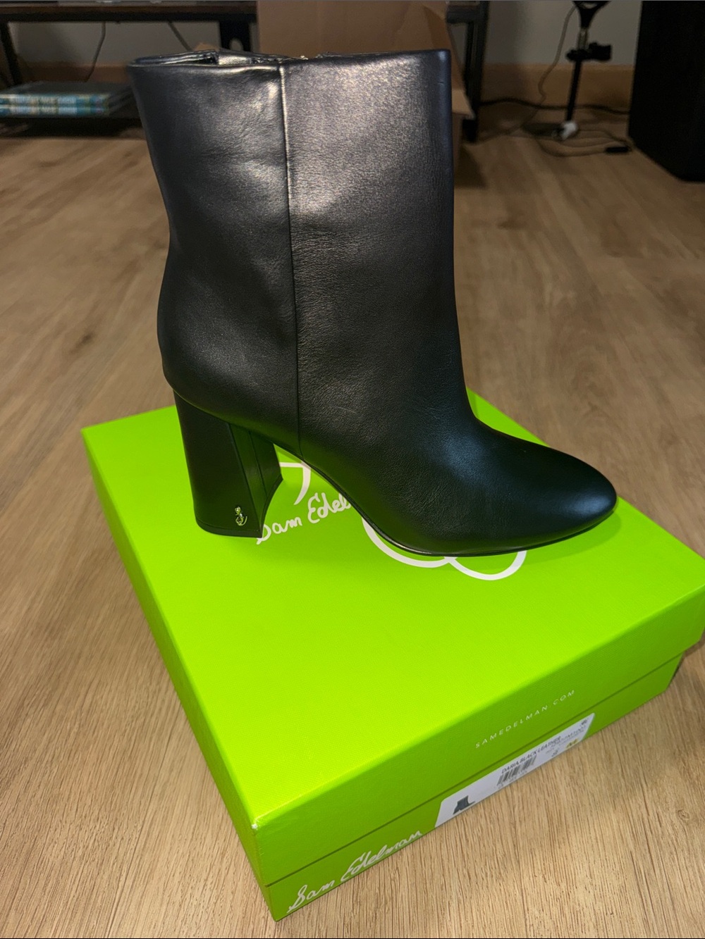Sam Edelman Black Leather Block Heel Ankle Boot